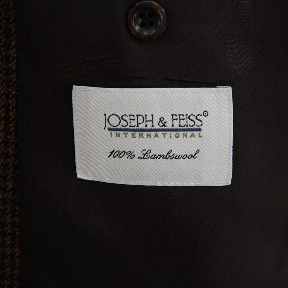 Joseph & Feiss International Lambswool Tweed Brown Tan Blue Check 48L Sport Coat